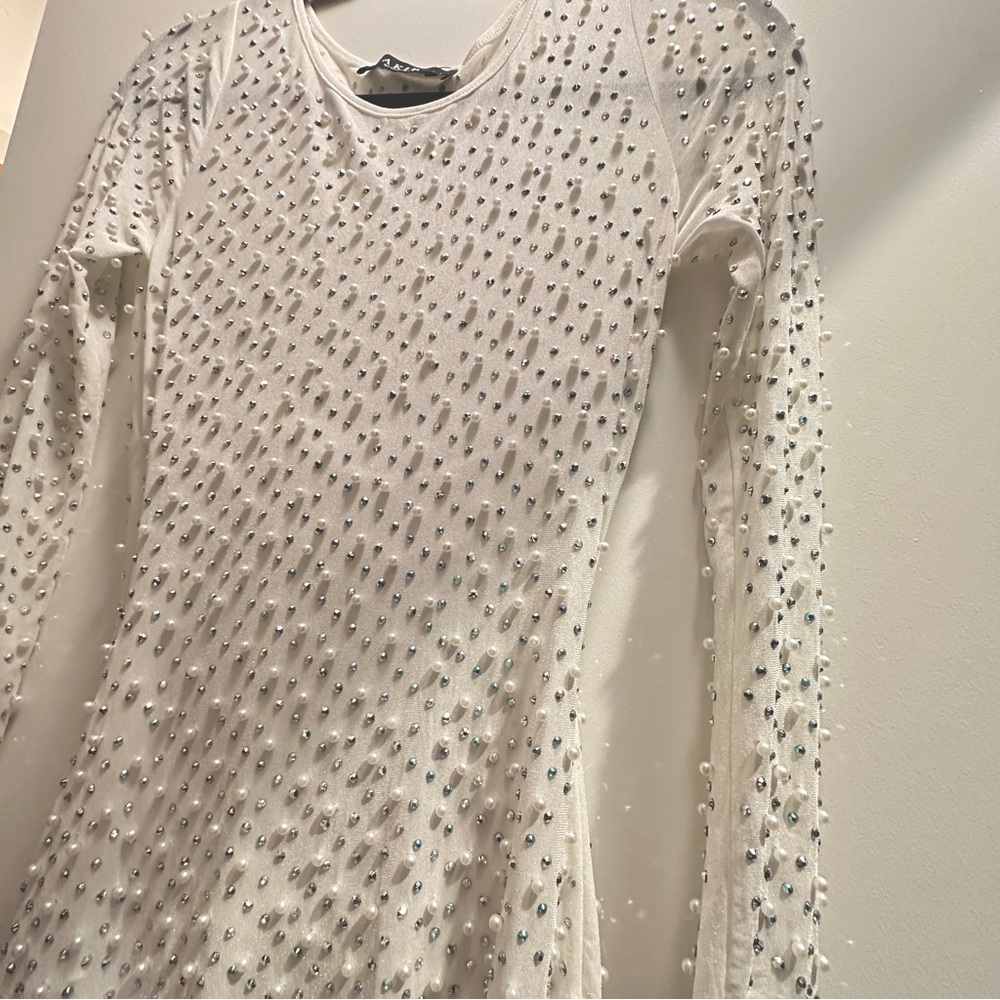NWT AKIRA white dress medium bride bachelorette rhinestone pageant